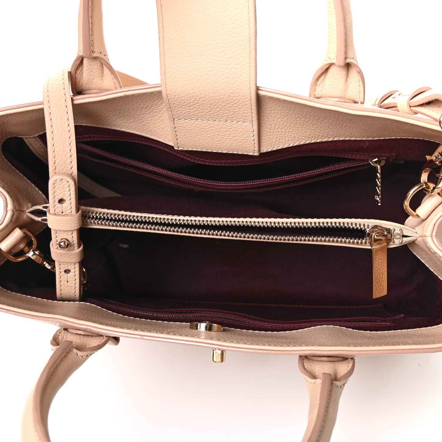 Grained Calfskin Small Neo Executive Shopper Tote Beige