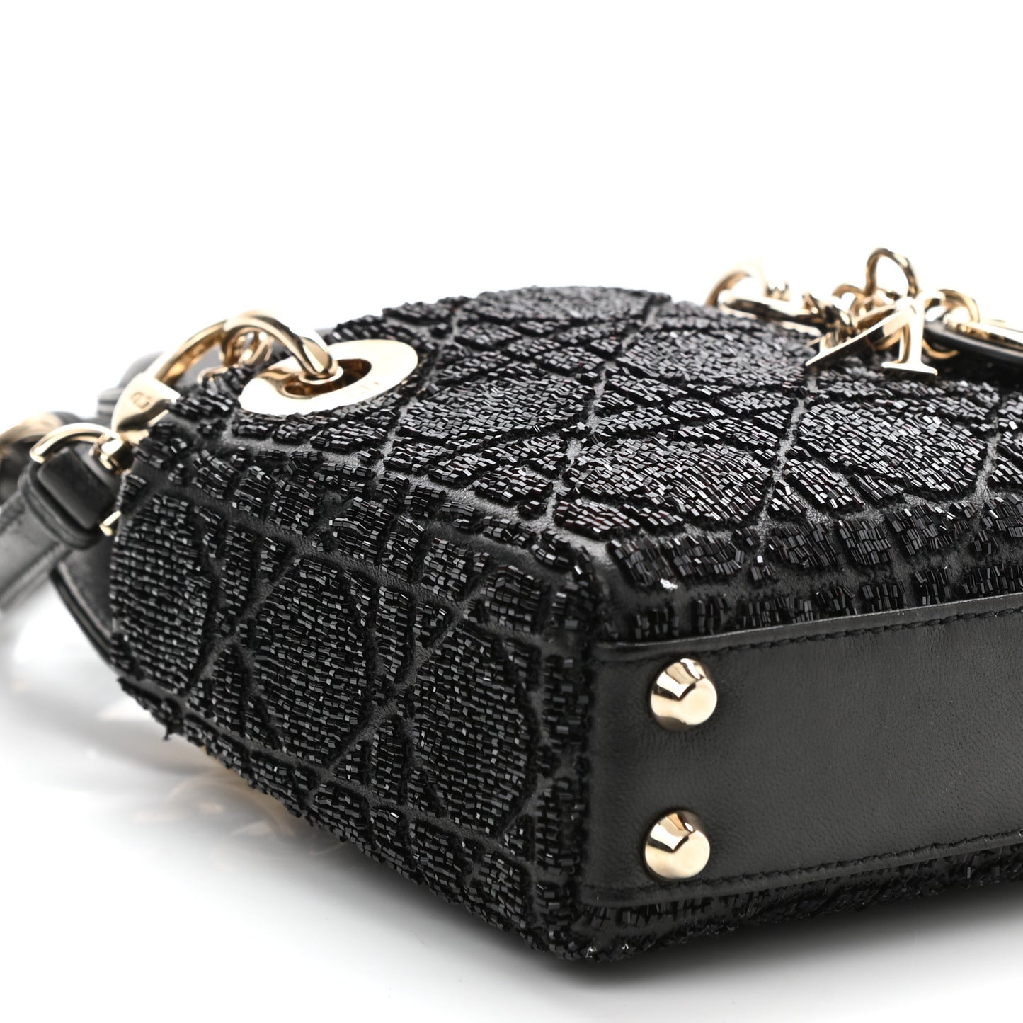 Lambskin Cannage Beaded Embroidery Micro Lady Dior Black