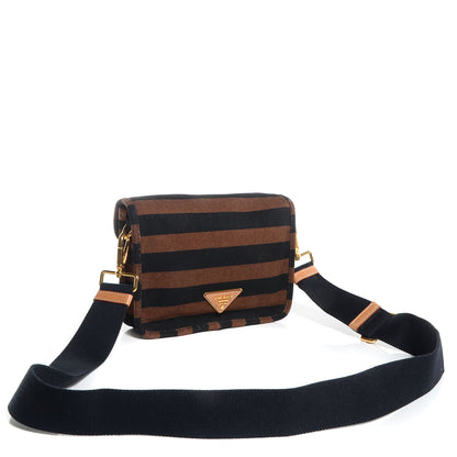 Prada Canvas Canapa Righe Striped Shoulder Bag Tobacco 3 of 10