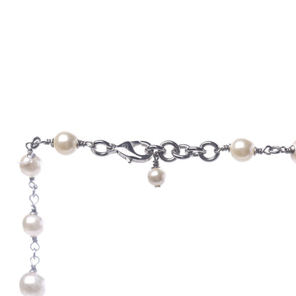 Chanel Crystal Pearl CC Long Necklace Silver 5 of 5