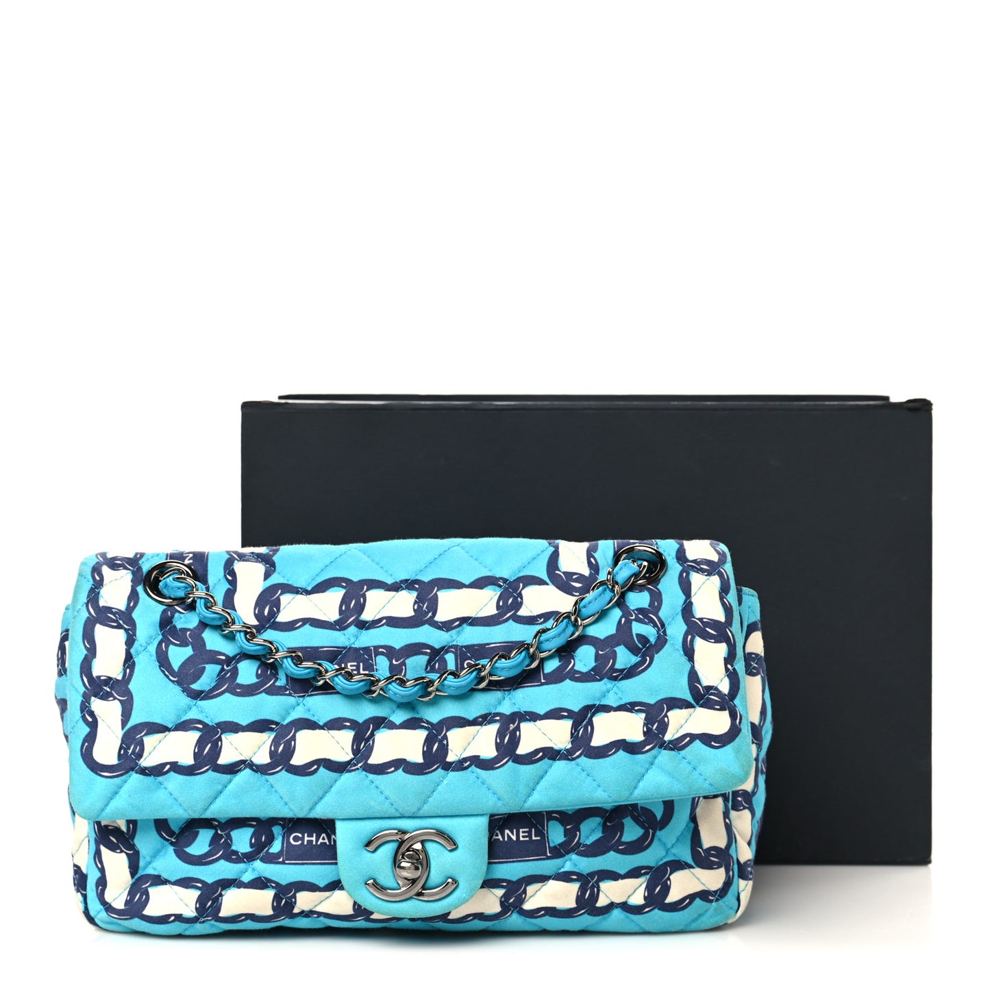 Silk Chain Printed Medium Single Flap Blue