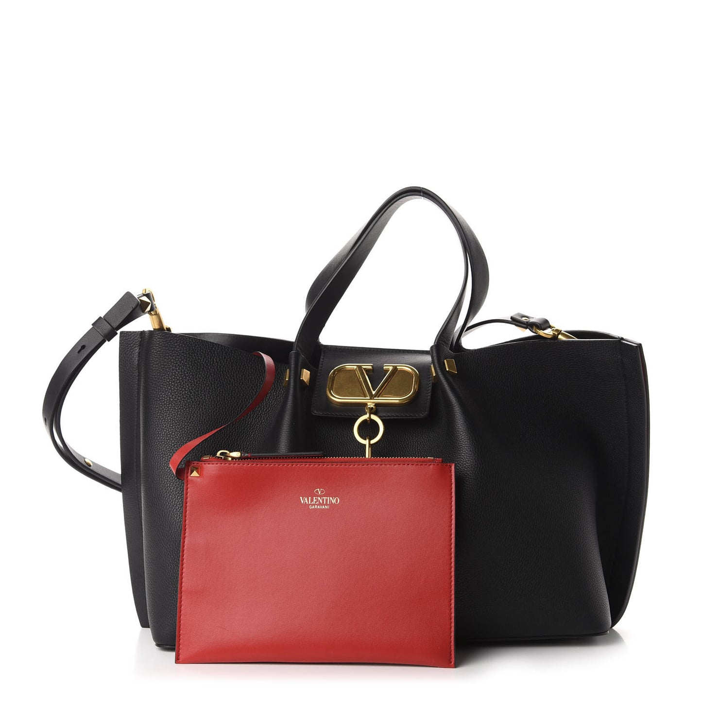 Grainy Calfskin Medium VLogo Escape Shopper Black