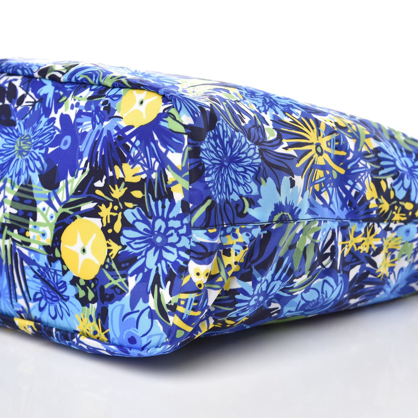 Tessuto Nylon Saffiano Floral Print Tote Bluette Dis Primule