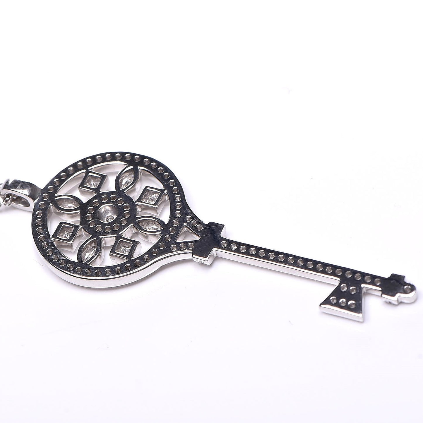 Platinum Diamond Kaleidoscope Key Pendant Necklace