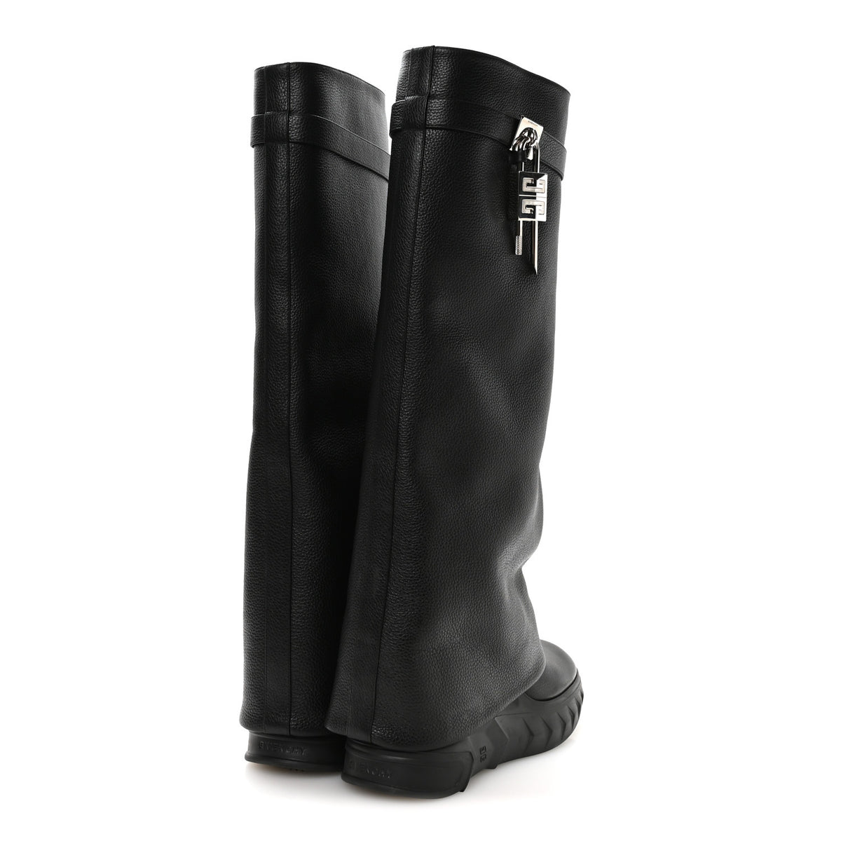 Givenchy Grained Calfskin Shark Lock Biker Knee Boots 40 Black 4 of 7