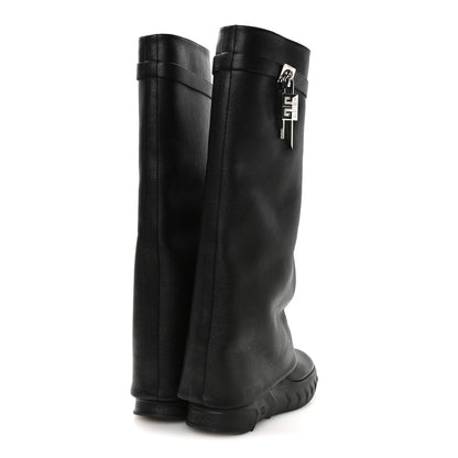 Givenchy Grained Calfskin Shark Lock Biker Knee Boots 40 Black 4 of 7