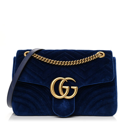 Gucci Velvet Matelasse Medium GG Marmont Shoulder Bag Cobalt Blue 1 of 11