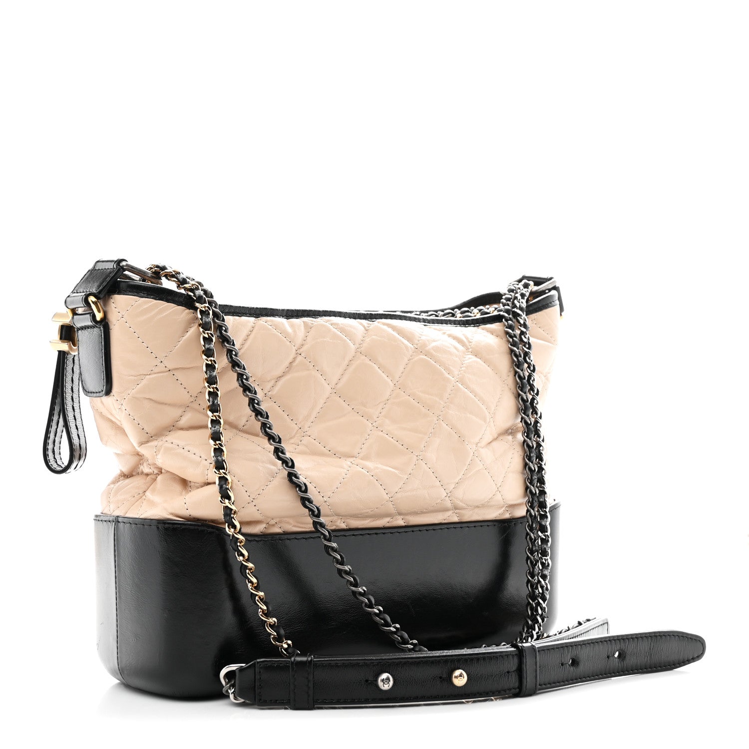 Chanel Aged Calfskin Quilted Medium Gabrielle Hobo Beige Black 3 of 10