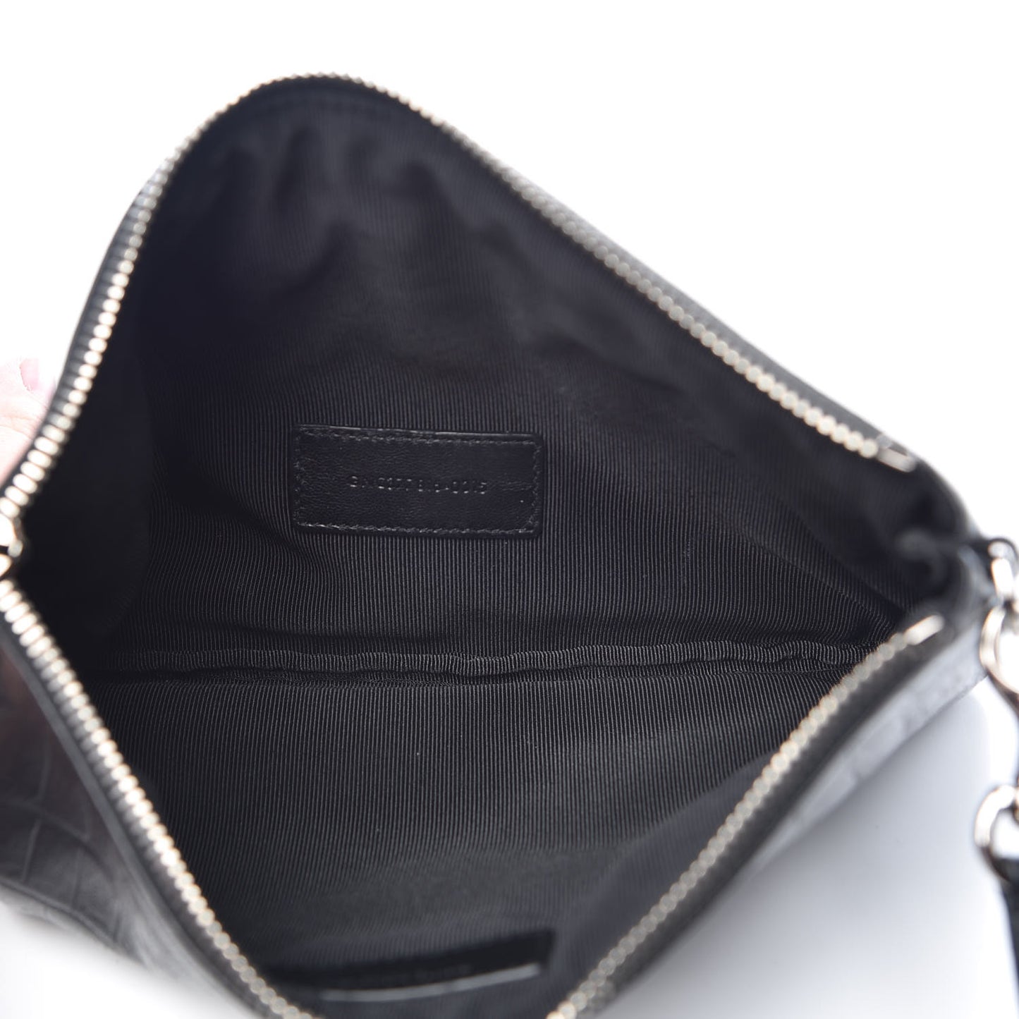 Calfskin Crocodile Embossed Monogram Zip Pouch Black