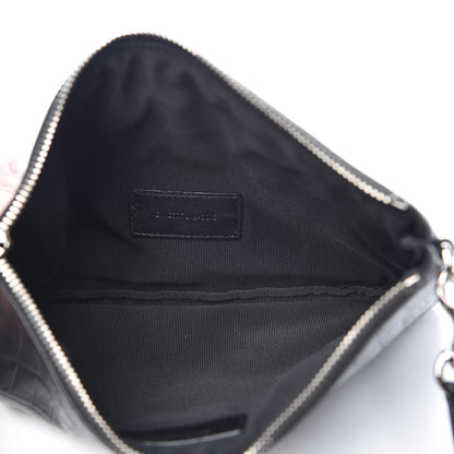 Saint Laurent Calfskin Crocodile Embossed Monogram Zip Pouch Black 5 of 8