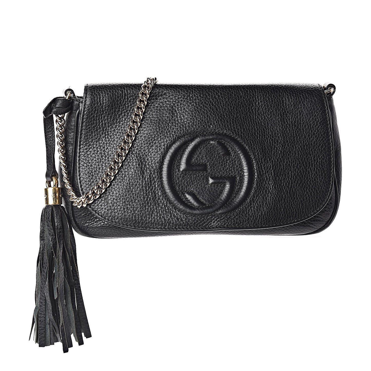 Pebbled Calfskin Medium Soho Flap Crossbody Black