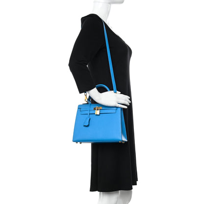 Hermes Epsom Kelly Sellier 25 Bleu Frida 2 of 12