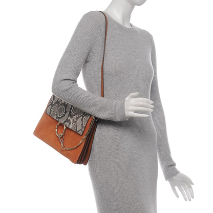 Chloe Python Suede Medium Faye Shoulder Bag Tannish Red 2 of 6
