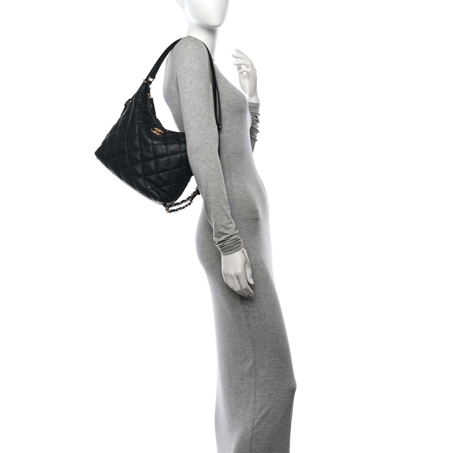 Lambskin Quilted Maxi Hobo Black