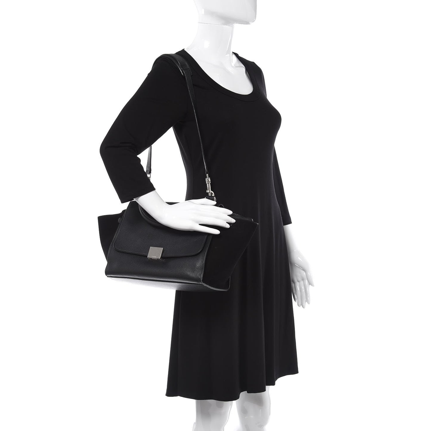 Drummed Calfskin Suede Small Trapeze Black
