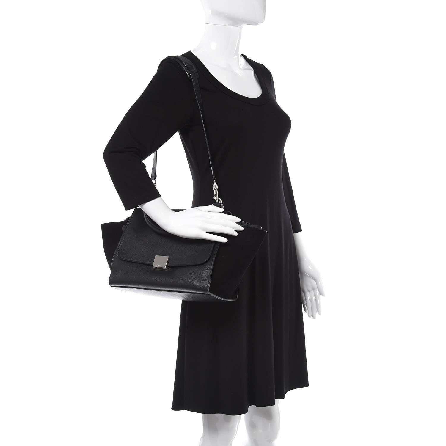 Celine Drummed Calfskin Suede Small Trapeze Black 14 of 31