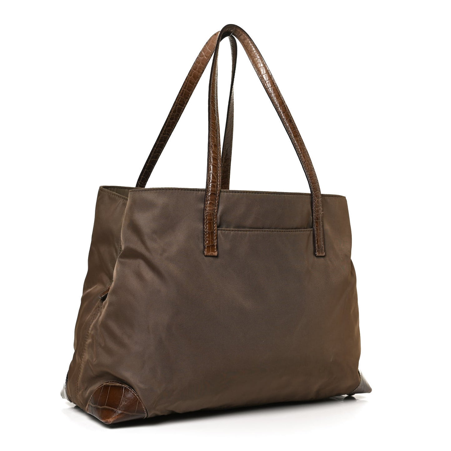 Tessuto Nylon Calfskin Crocodile Embossed Tote Antilope Tabacco