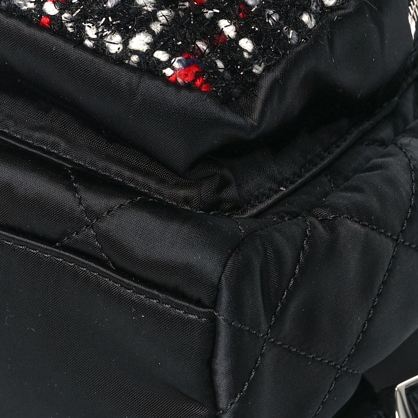 Tweed Nylon Quilted Small Astronaut Essentials Backpack Black Multicolor
