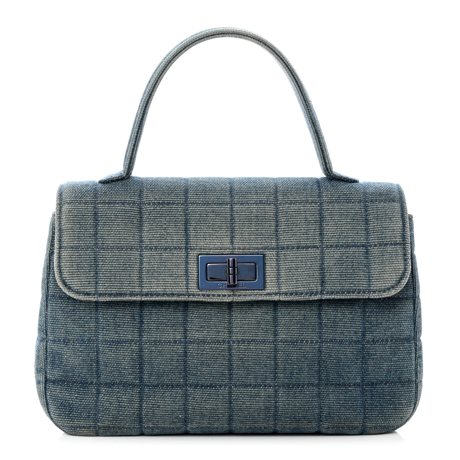 Chanel Denim Quilted Chocolate Bar Mademoiselle Top Handle Bag 1 of 10