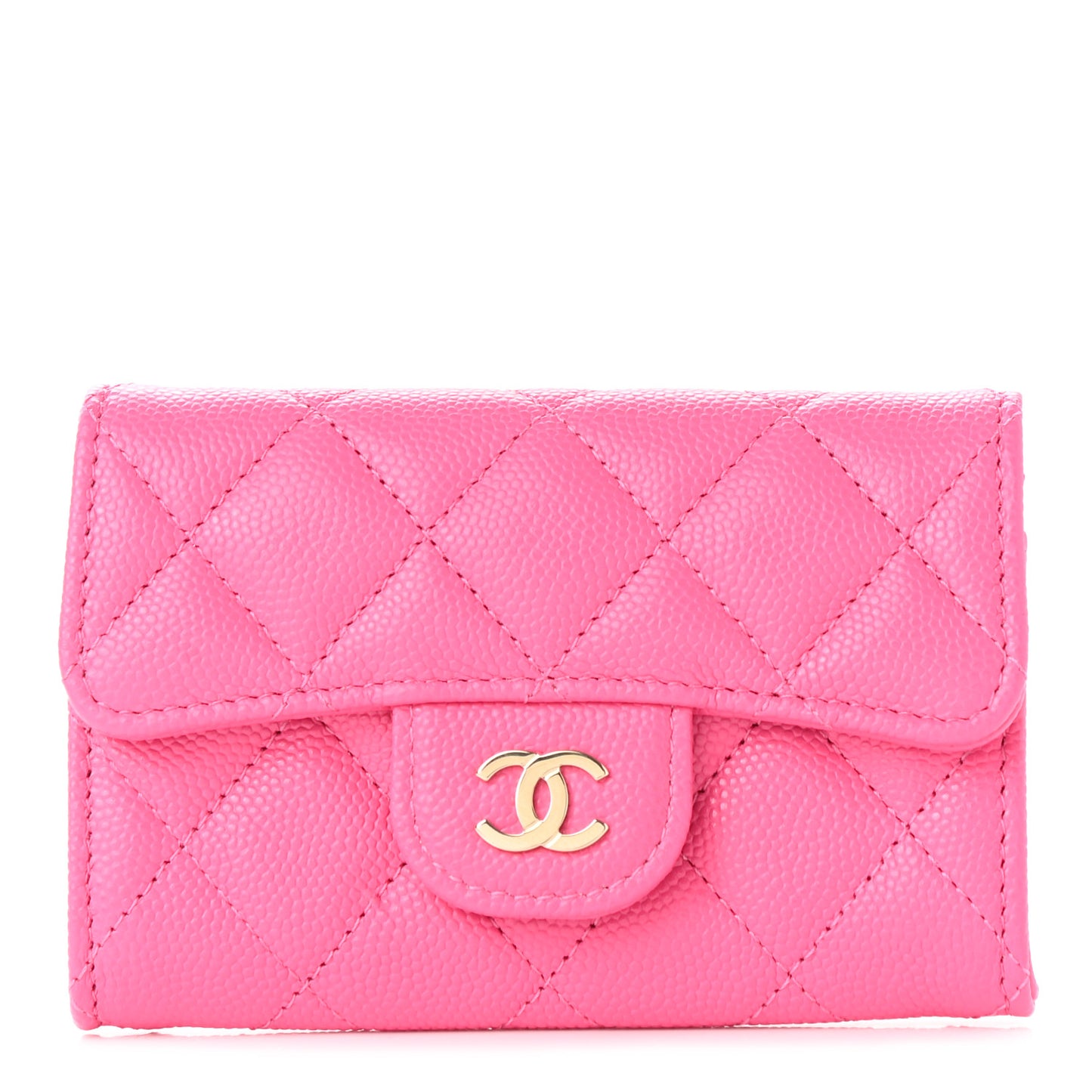 Caviar Quilted Flap Card Holder Wallet Pink