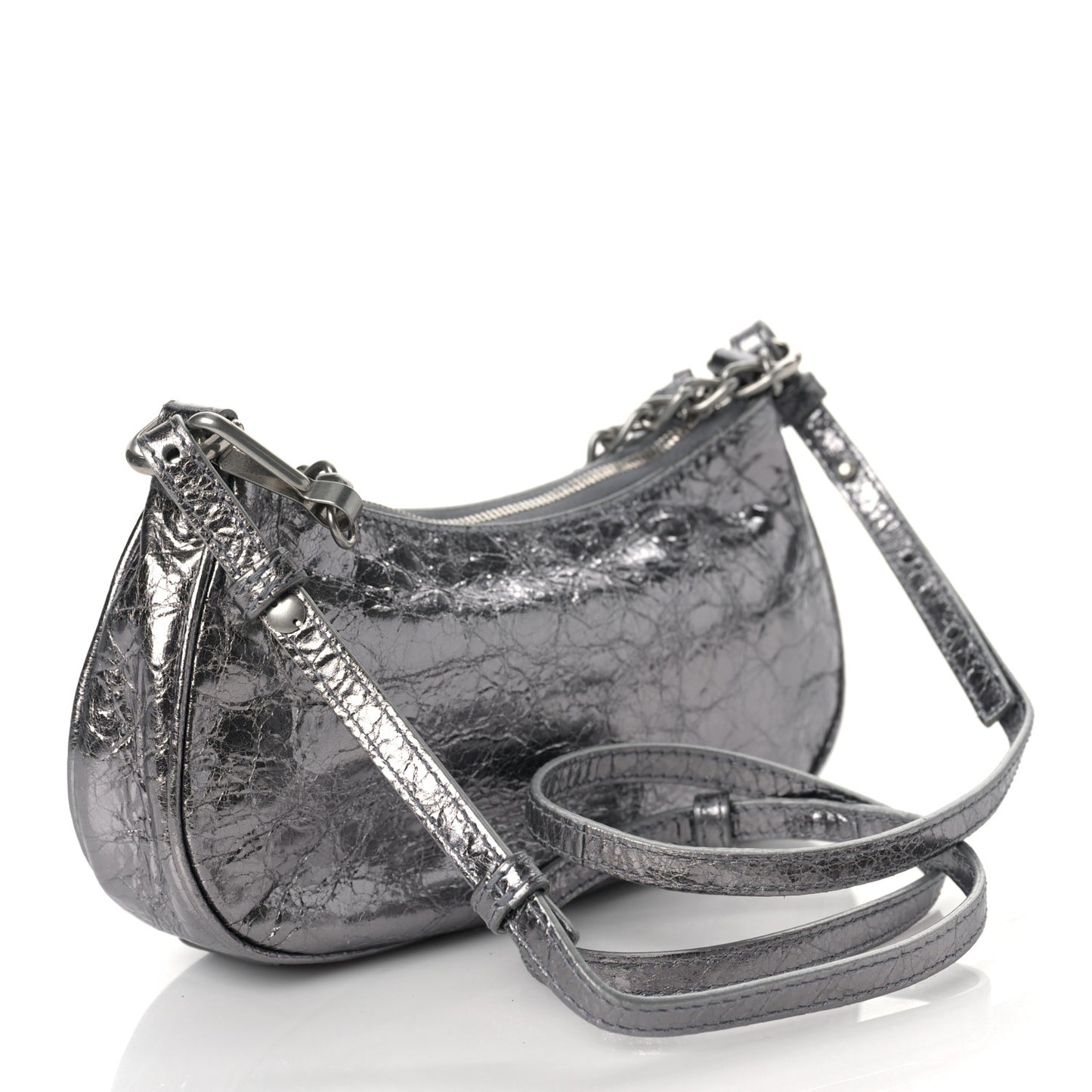 Metallic Agneau Arena Le Cagole Purse With Chain Mini Silver