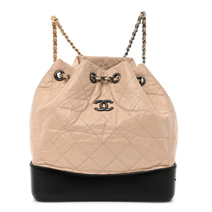 Chanel Aged Calfskin Quilted Small Gabrielle Backpack Beige Black 1 of 12