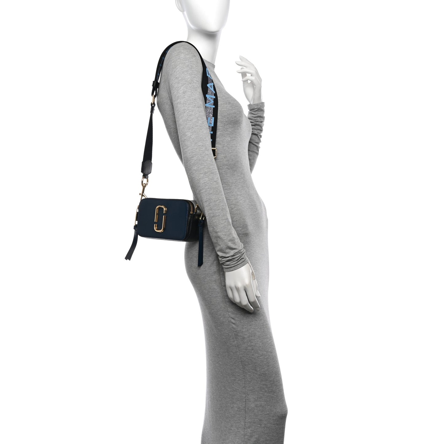 Metallic Saffiano Glitter Small Snapshot Camera Bag Blue Sea