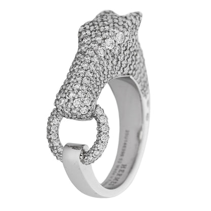 Hermes 18K White Gold Diamond Galop Ring 52 6 1 of 7
