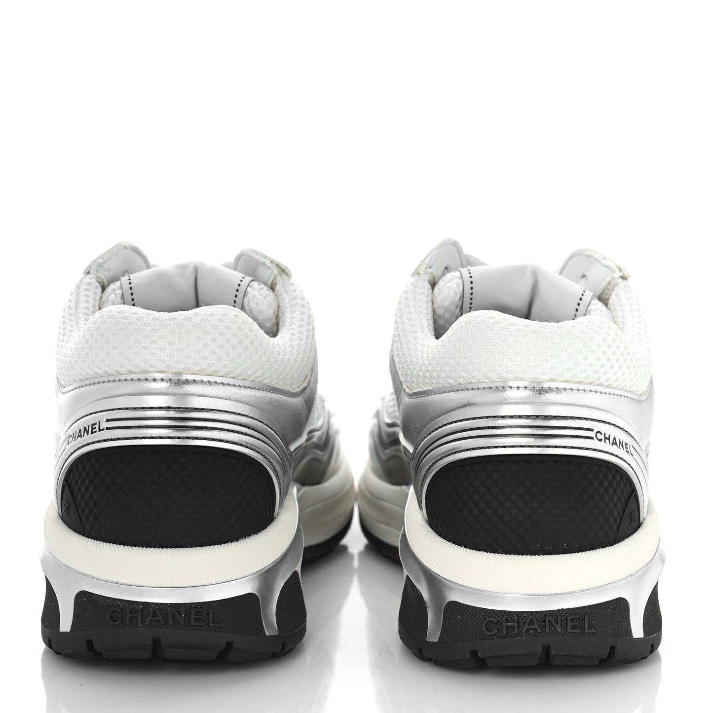Fabric Laminated Calfskin Stretch CC Sneakers 37 White Silver
