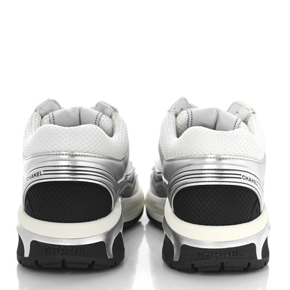 Chanel Fabric Laminated Calfskin Stretch CC Sneakers 37 White Silver 5 of 9