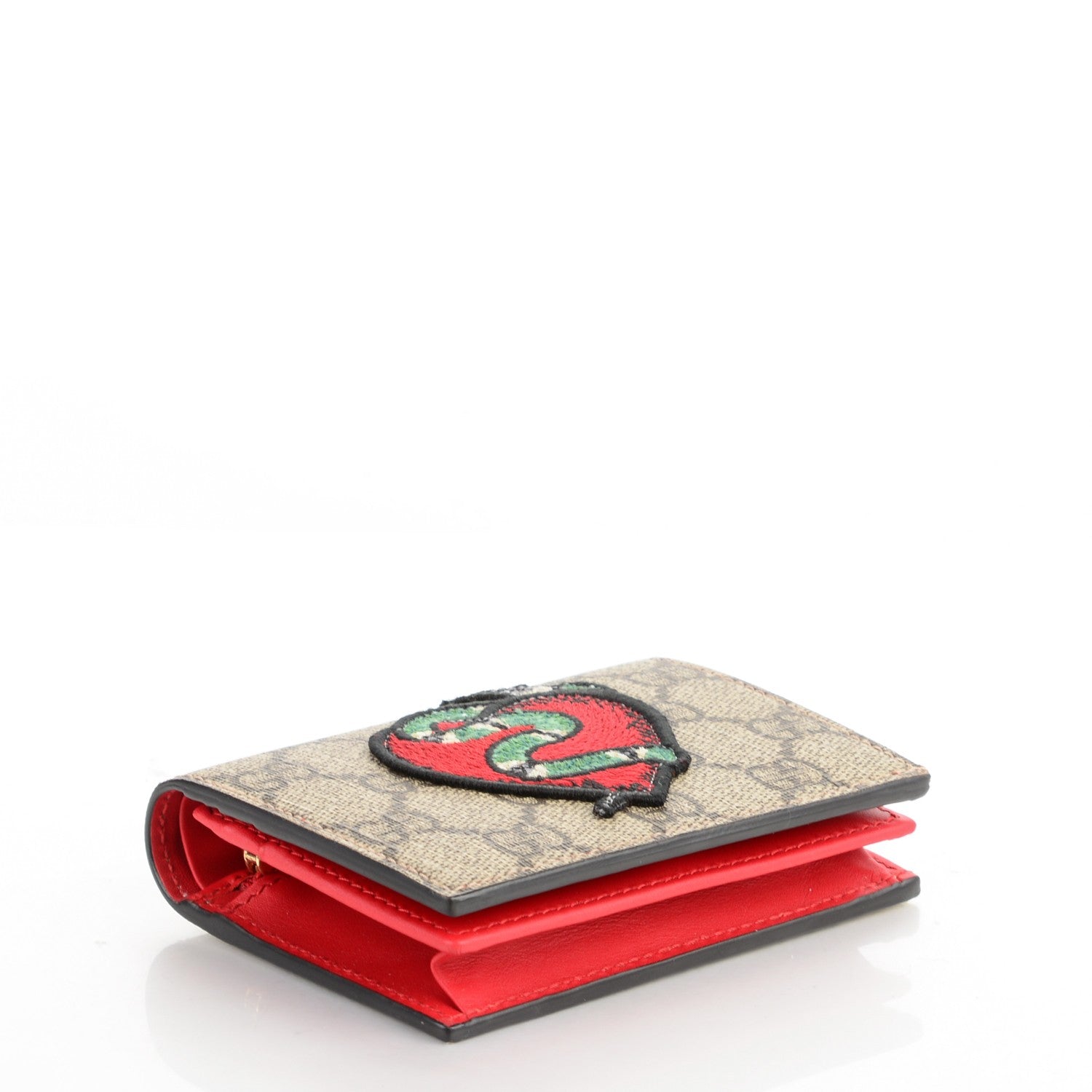 Gucci GG Supreme Monogram Kingsnake Heart Embroidered Print Card Case Red 4 of 6