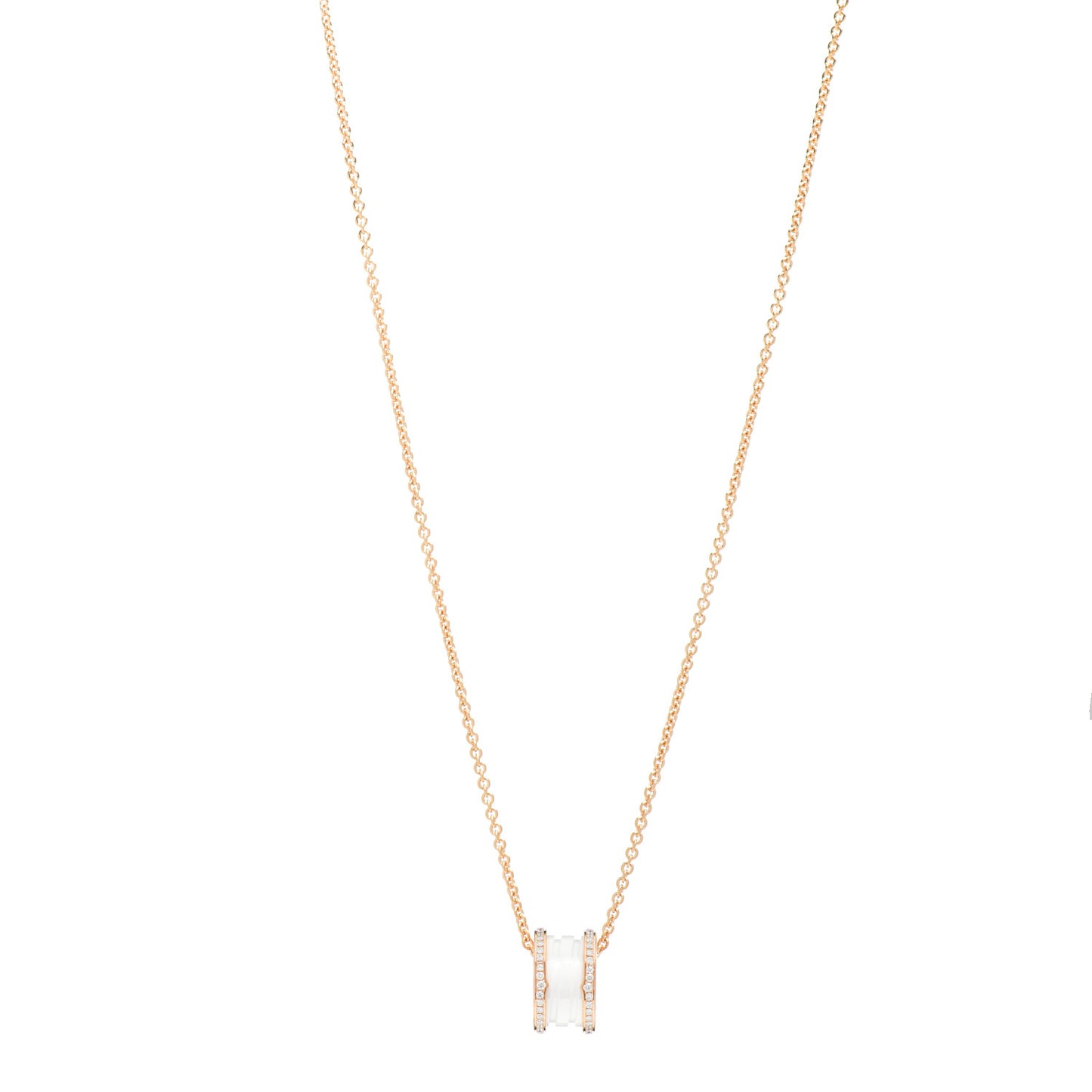 18K Rose Gold White Ceramic Diamond B.Zero1 Pendant Necklace