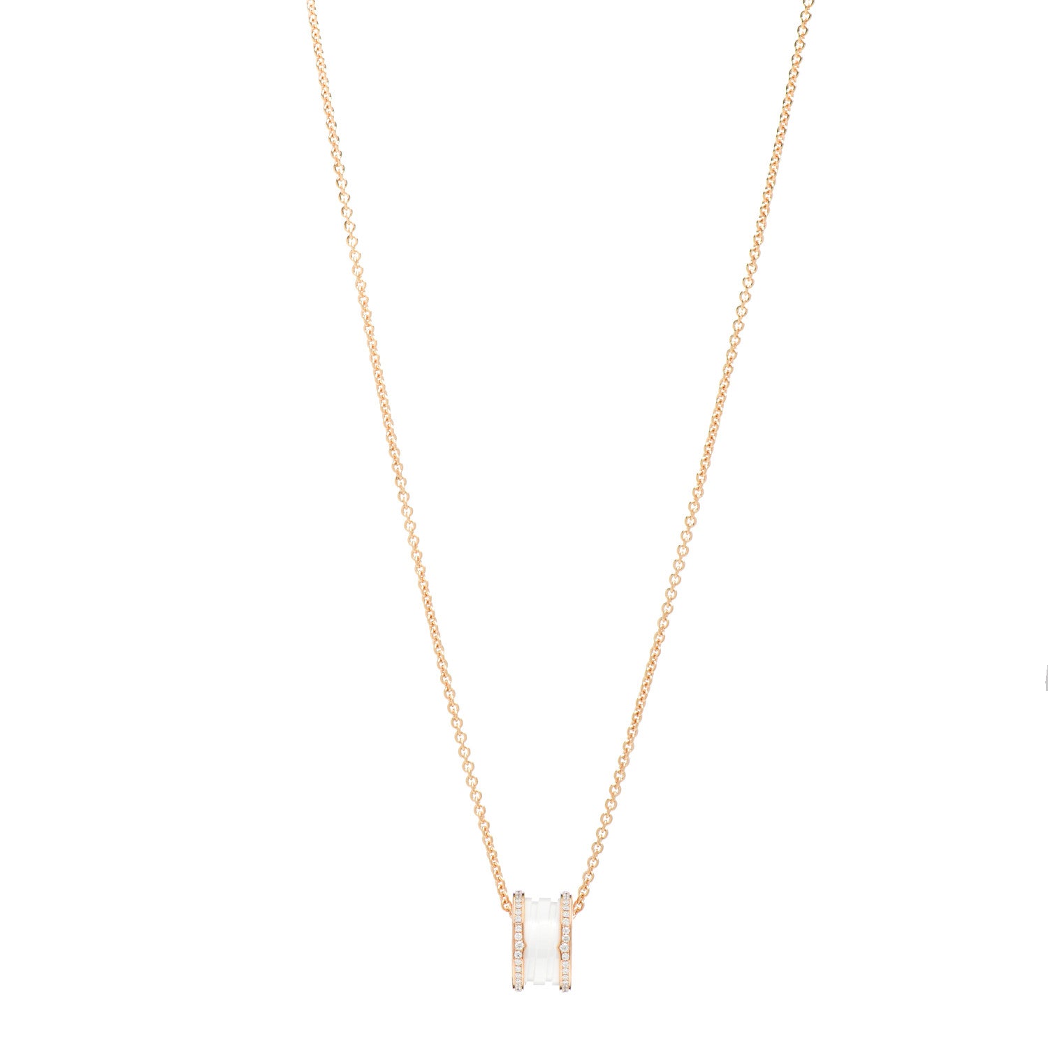 Bulgari 18K Rose Gold White Ceramic Diamond B.Zero1 Pendant Necklace 1 of 4