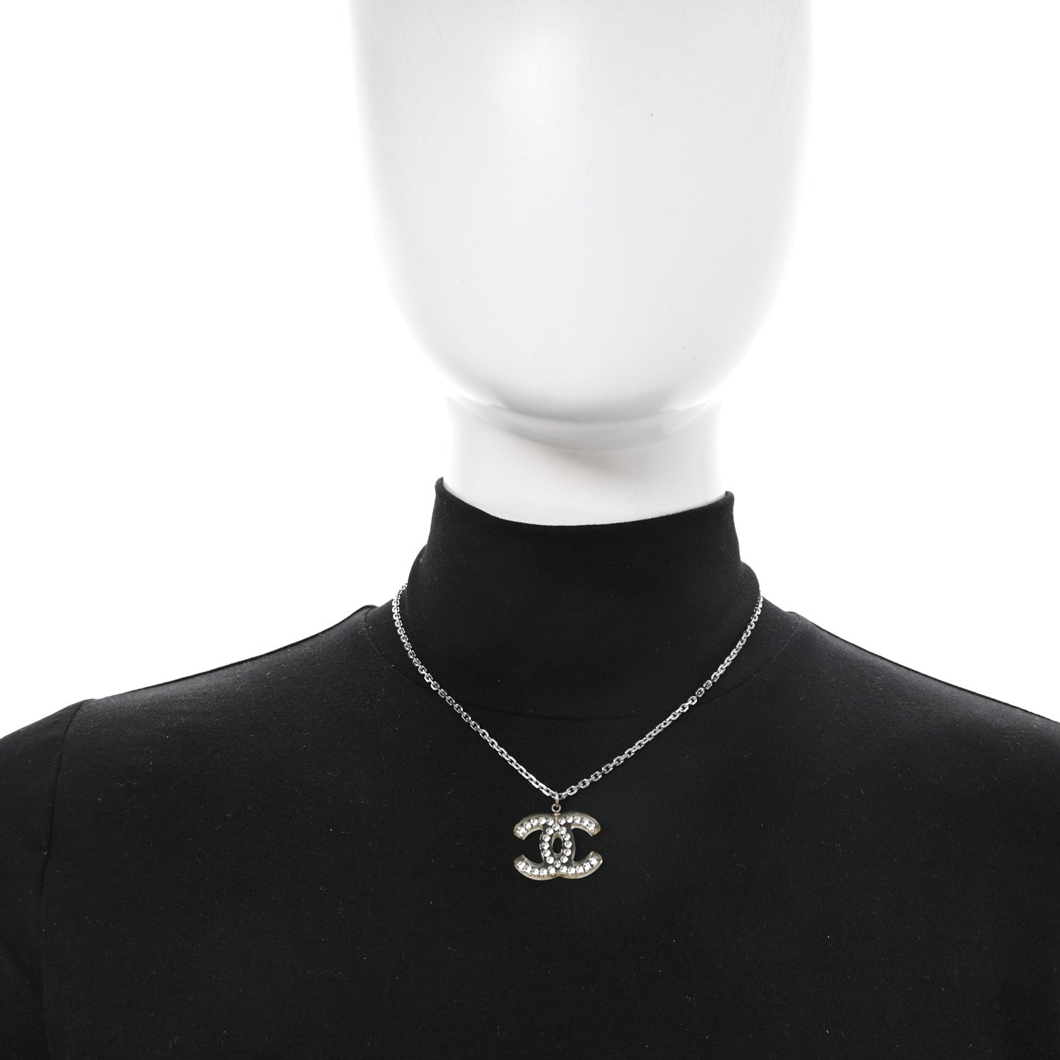 Chanel Crystal CC Necklace Silver 2 of 4