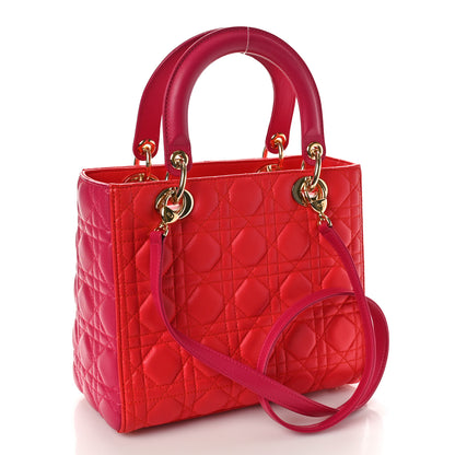 Christian Dior Lambskin Cannage Medium Bi-Color Lady Dior Orange Fuchsia 3 of 12