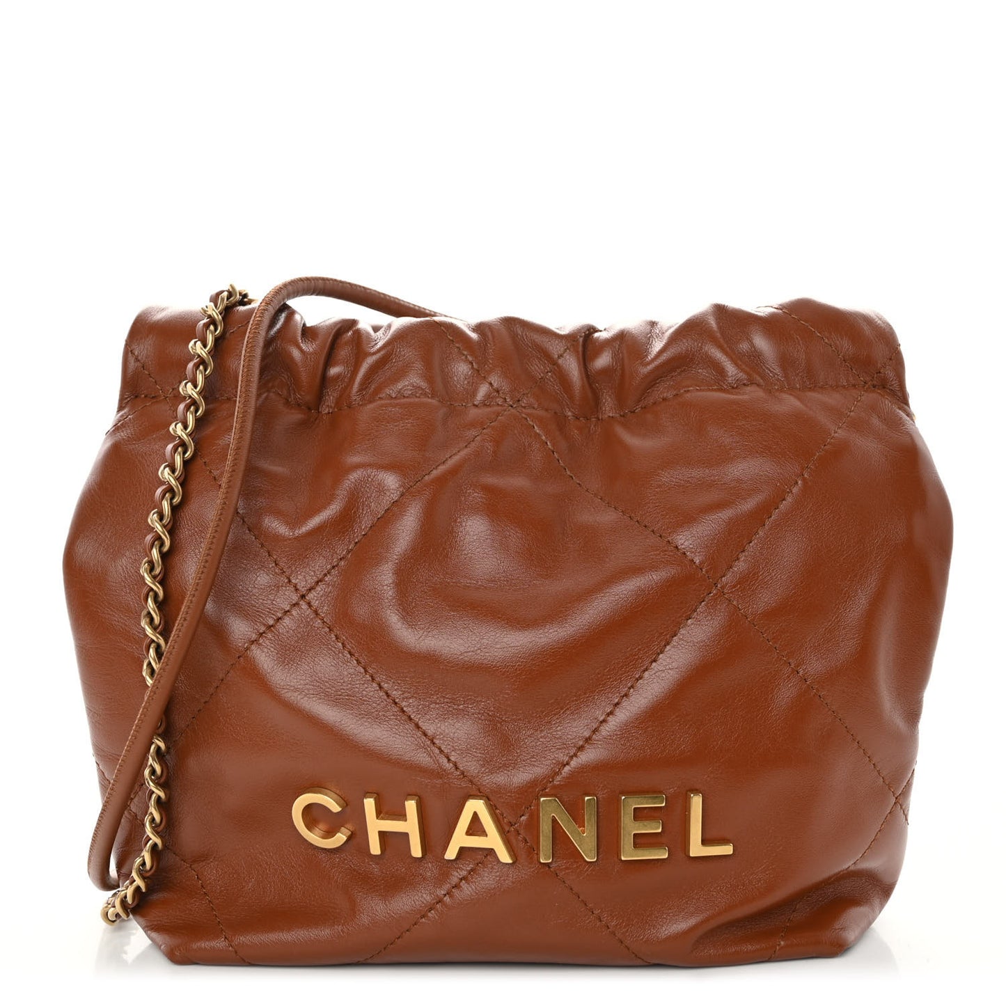 Shiny Calfskin Quilted Mini Chanel 22 Light Brown