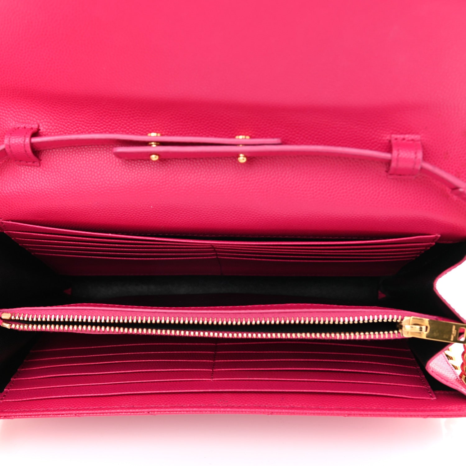 Saint Laurent Grain De Poudre Matelasse Chevron Monogram Chain Wallet Lipstick Fuchsia 5 of 9