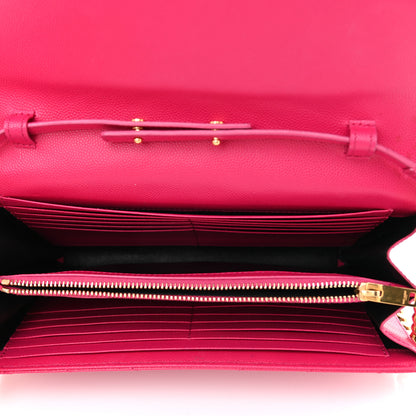 Saint Laurent Grain De Poudre Matelasse Chevron Monogram Chain Wallet Lipstick Fuchsia 5 of 9