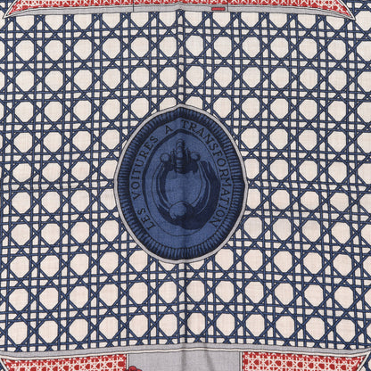 Hermes Cashmere Silk Les Voitures A Transformation Shawl 140 Naturel Rouge H Bleu 4 of 7