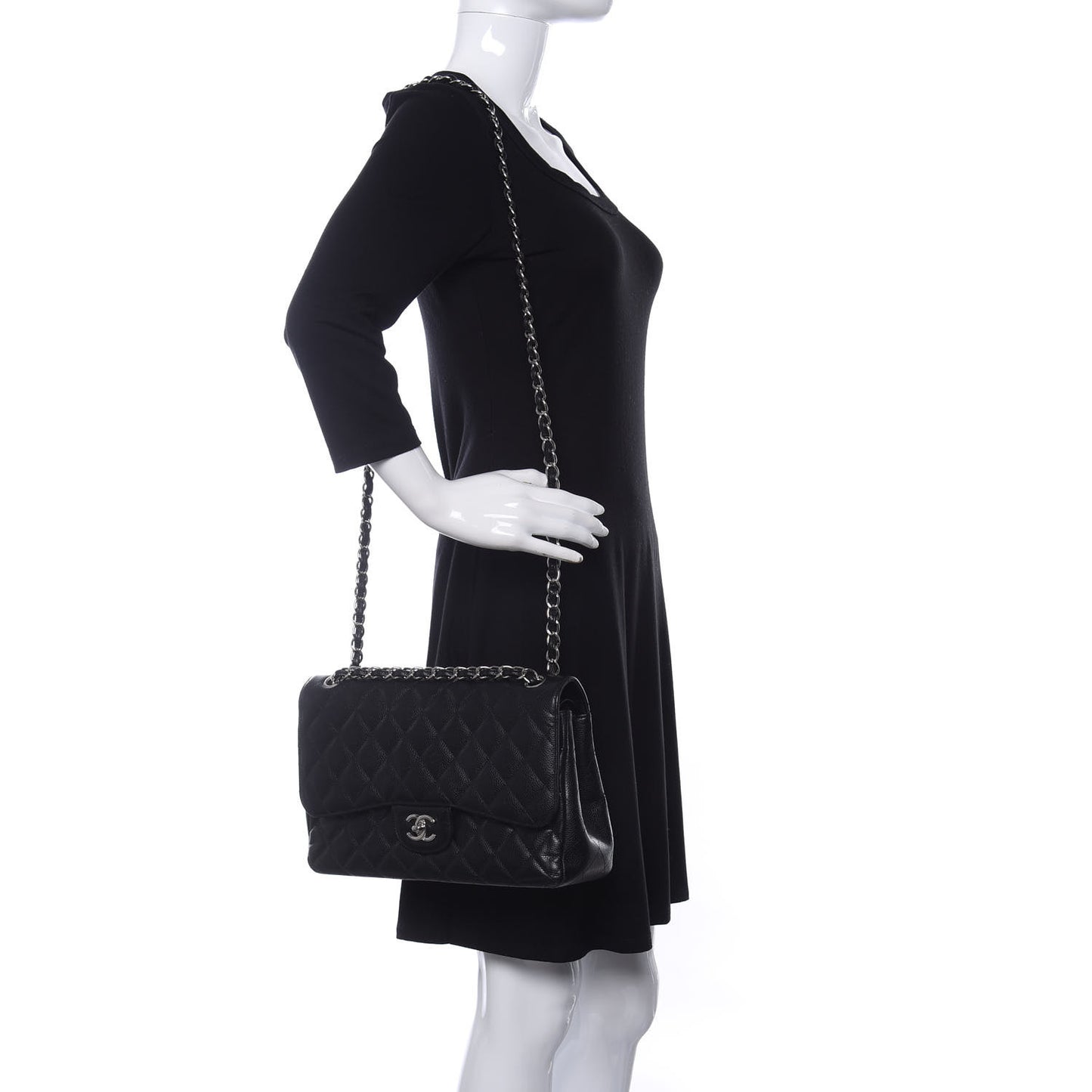 Caviar Quilted Jumbo Double Flap Black