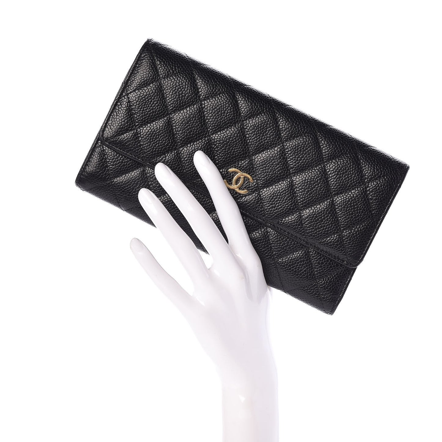 Caviar Quilted Large Flap Wallet Black