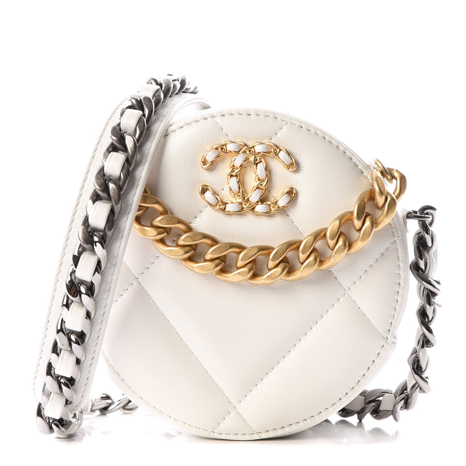 Chanel Goatskin Quilted 19 Round Clutch With Chain White 1 of 10