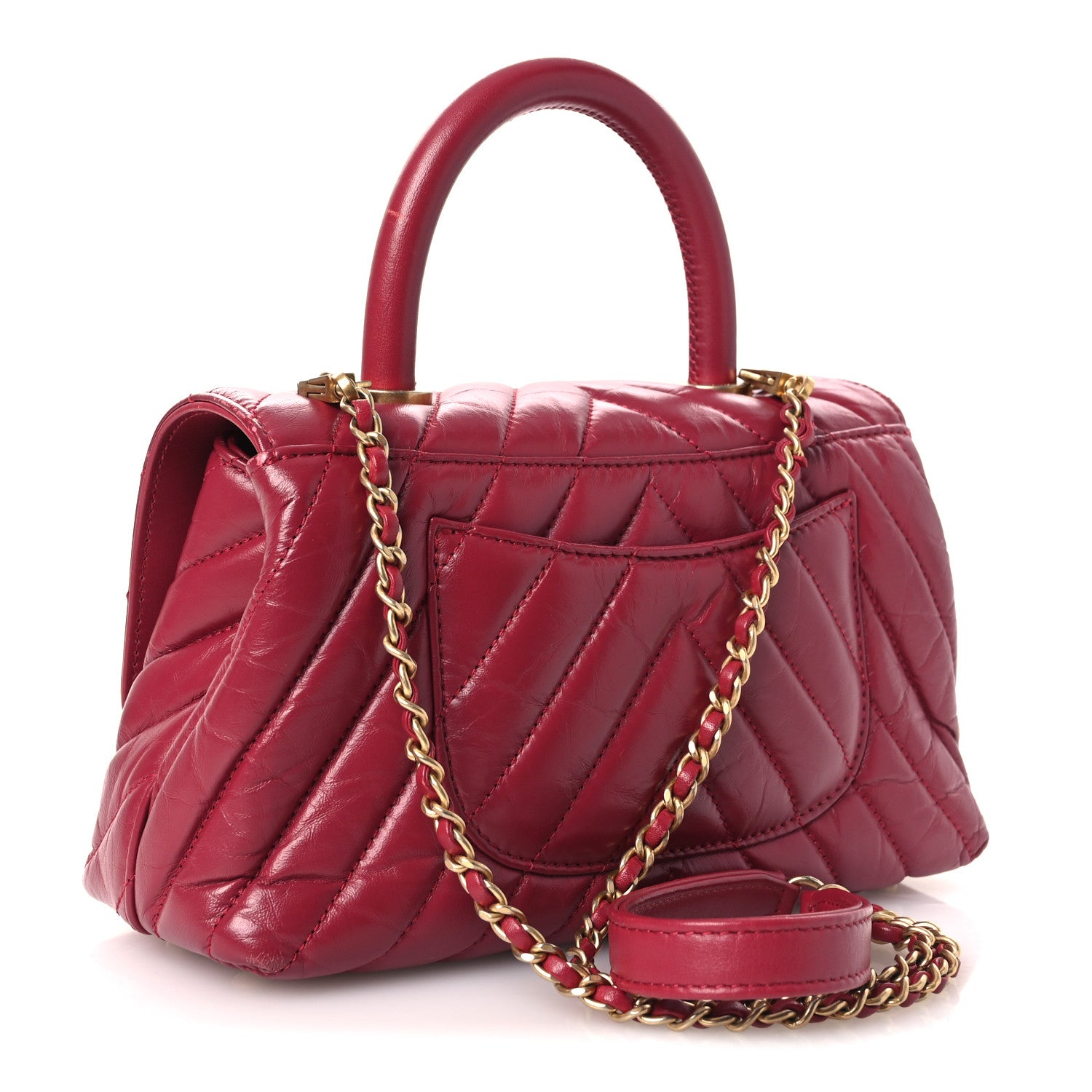 Chanel Aged Calfskin Chevron Quilted Mini Coco Handle Flap Dark