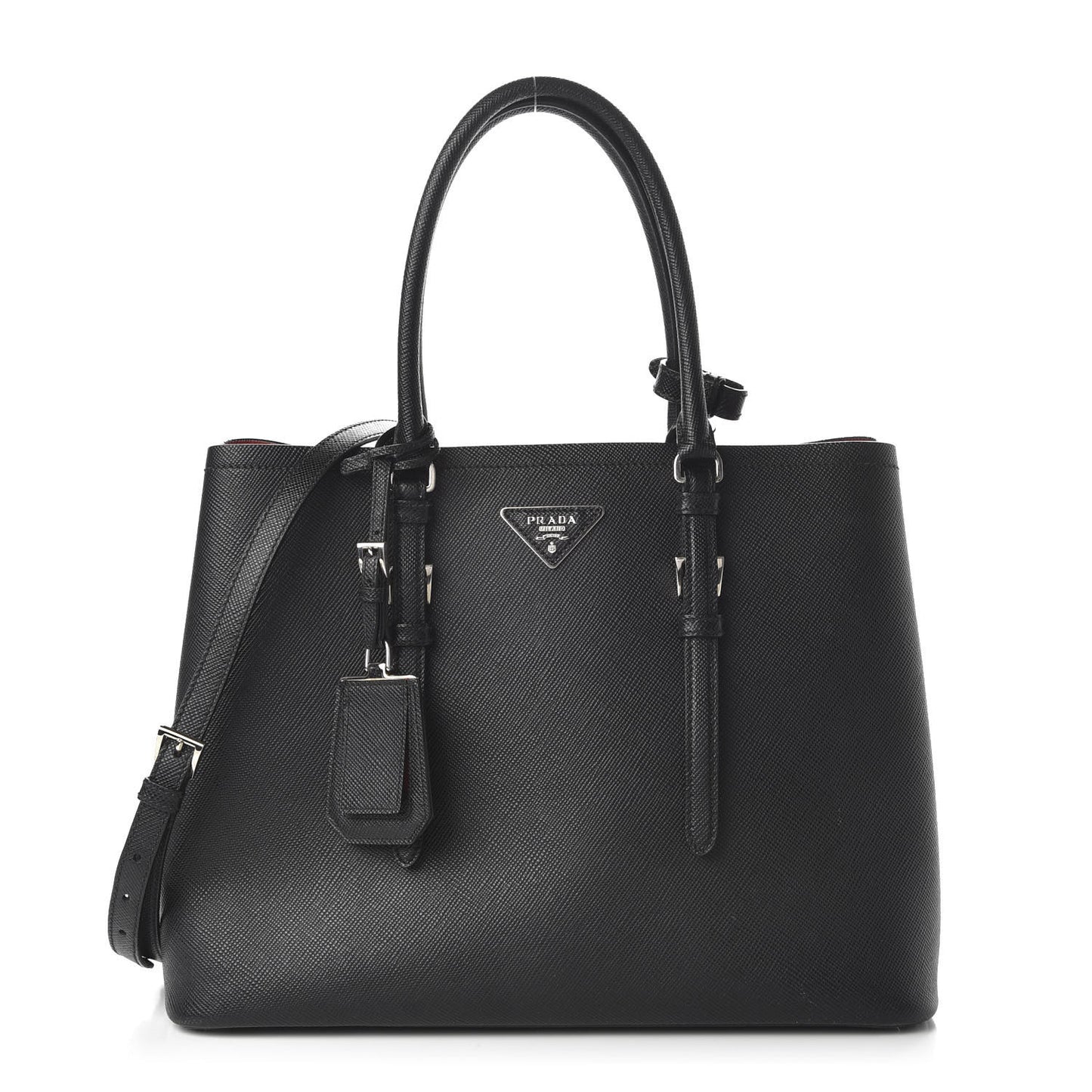 Saffiano Cuir Medium Double Handle Tote Black Fuoco