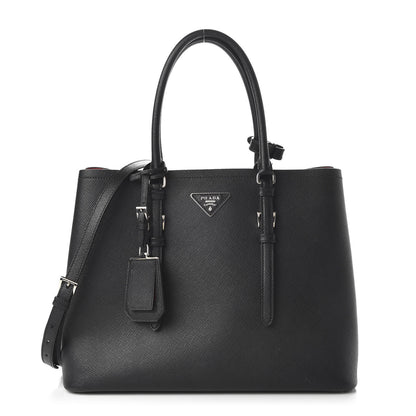 Prada Saffiano Cuir Medium Double Handle Tote Black Fuoco 1 of 11