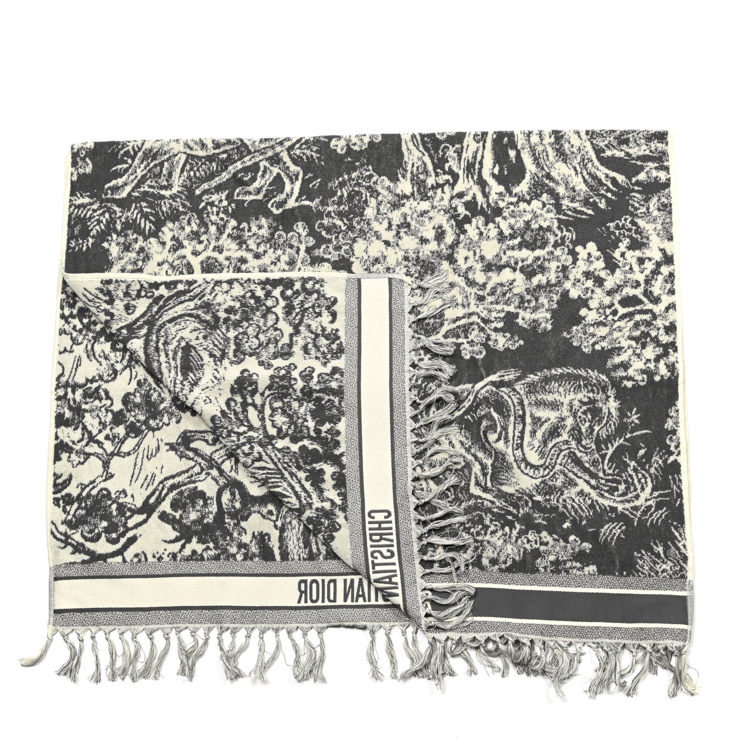 Cotton Toile De Jouy Reverse Towel Grey Ivory