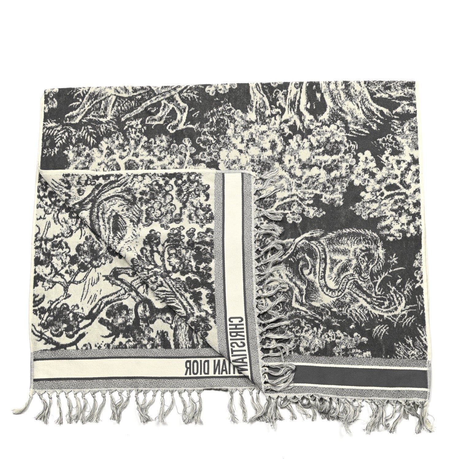 Christian Dior Cotton Toile De Jouy Reverse Towel Grey Ivory 2 of 4