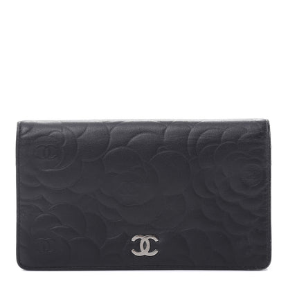 Chanel Lambskin Camellia Embossed Yen Wallet Black 1 of 11