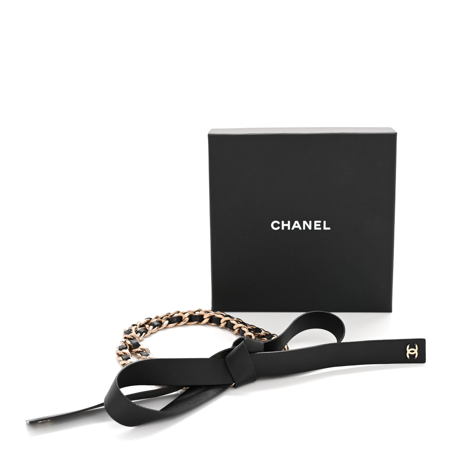 Lambskin Chain CC Bow Belt L Black