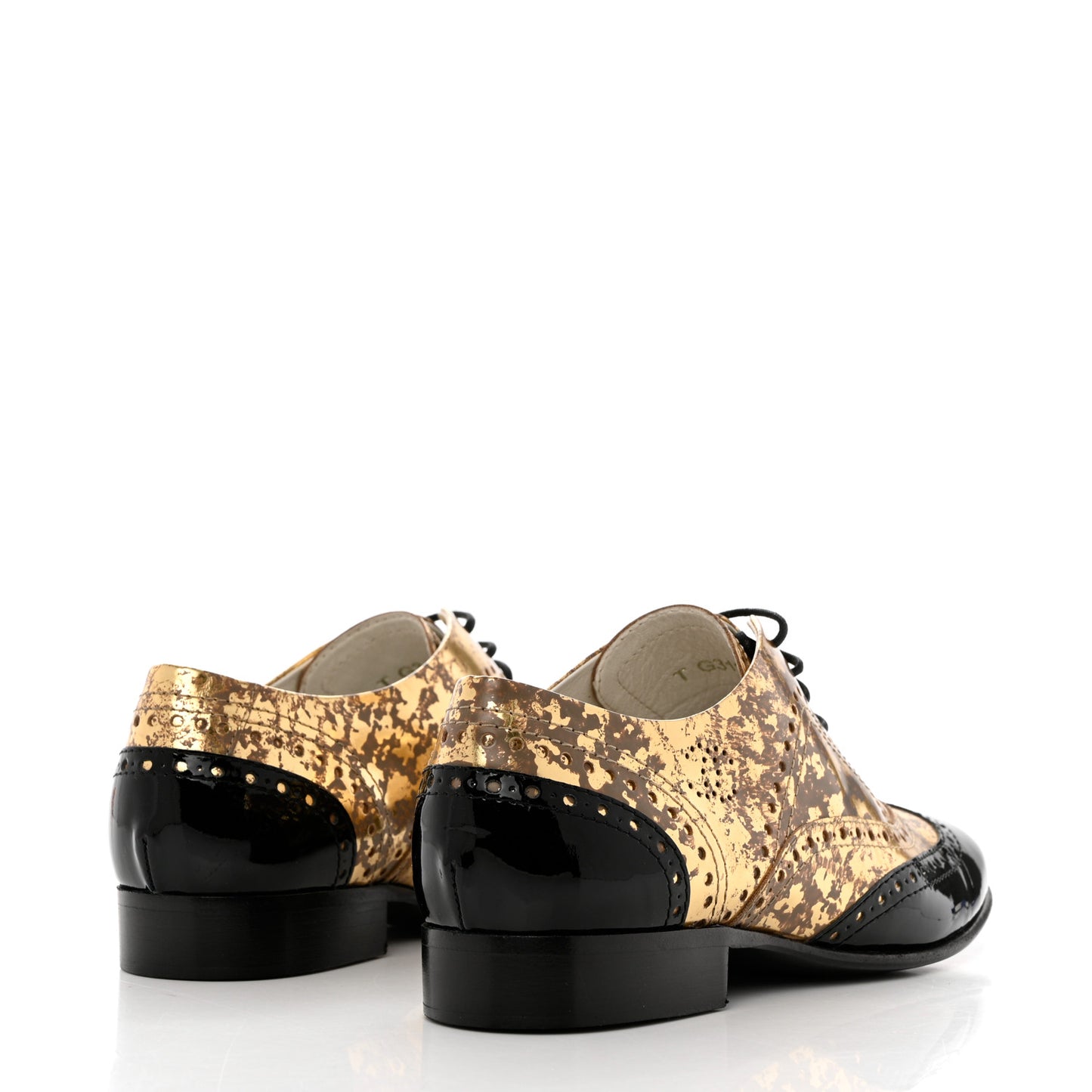 Fantasy Patent Calfskin Lace Up Oxfords 38.5 Gold Black